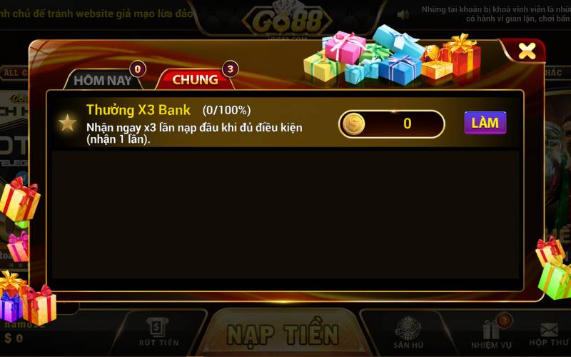 Thưởng đến X3 cho phương thức nạp Bank