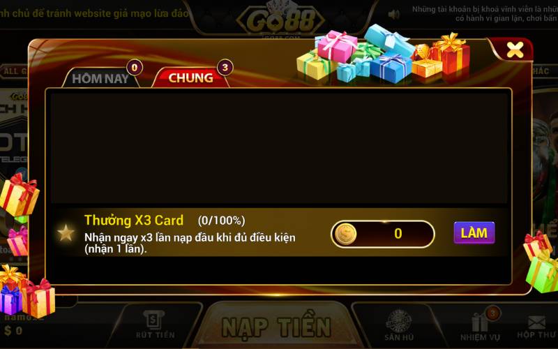 Thưởng đến X3 cho phương thức nạp Card