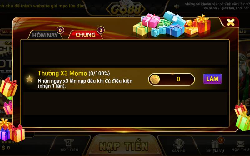 Thưởng đến X3 cho phương thức nạp Momo